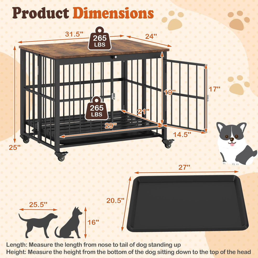 Foldable Dog Crate Furniture with Removable Tray and Lockable Door