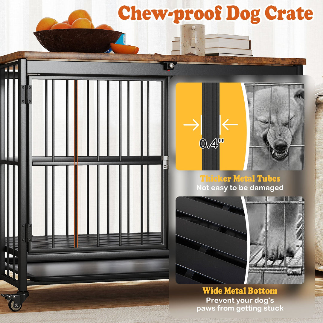 Foldable Dog Crate Furniture with Removable Tray and Lockable Door