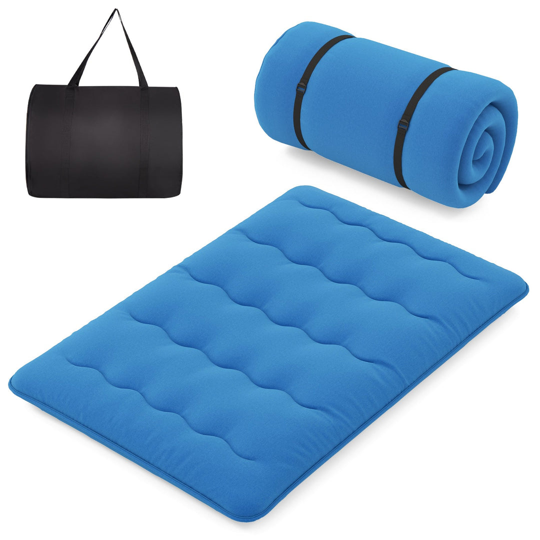 Foldable Futon Mattress with Washable Cover and Carry Bag for Camping Blue