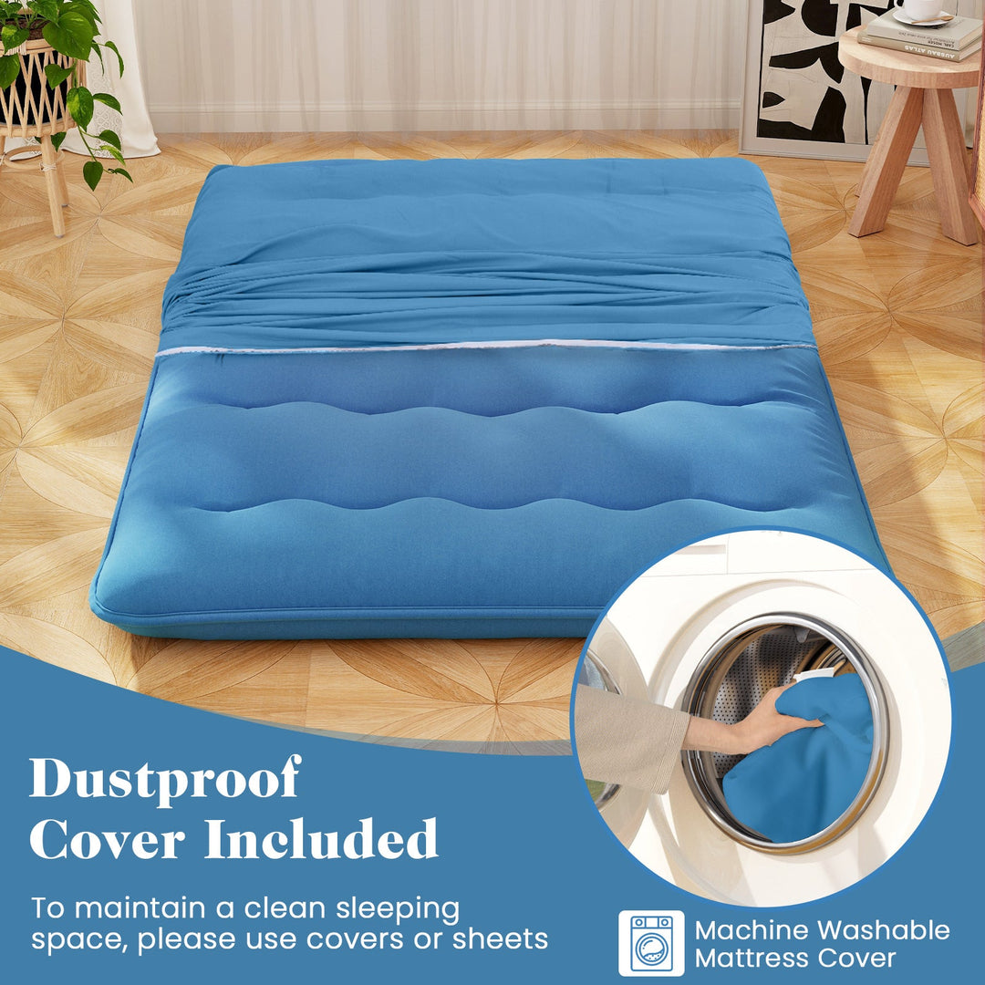 Foldable Futon Mattress with Washable Cover and Carry Bag for Camping Blue