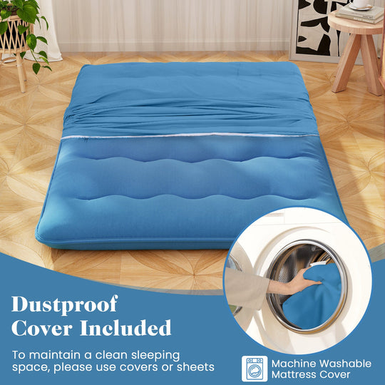 Foldable Futon Mattress with Washable Cover and Carry Bag for Camping Blue