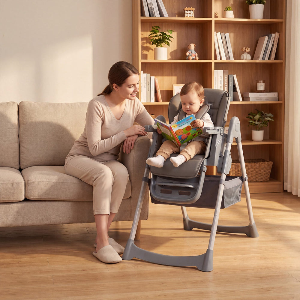 Foldable High Chair with 7-Level Height Adjustment - Gray