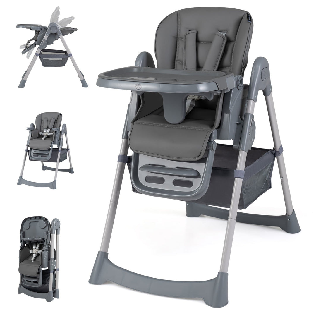 Foldable High Chair with 7-Level Height Adjustment - Gray