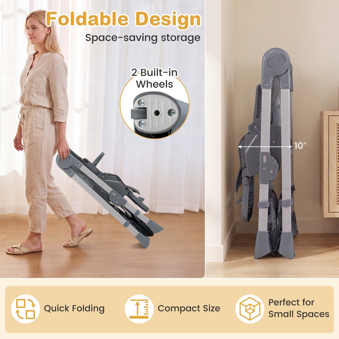 Foldable High Chair with 7-Level Height Adjustment - Gray