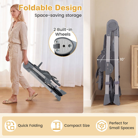 Foldable High Chair with 7-Level Height Adjustment - Gray