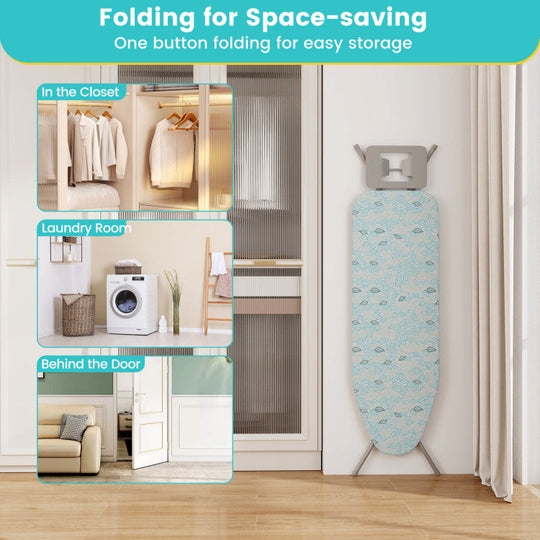Foldable Ironing Board with Iron Rest and Adjustable Height