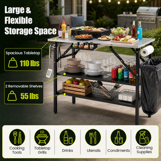 Foldable Outdoor Cook Station with Removable Shelves