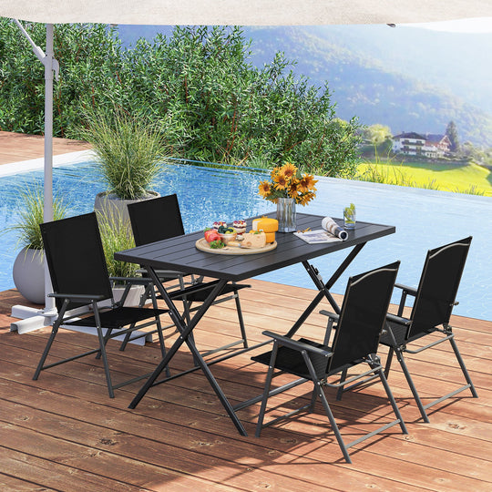 Foldable Outdoor Dining Table 48inch x 30inch Rectangular Metal Patio Table with Slatted Tabletop-Black