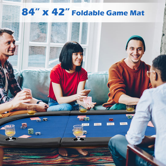 Portable 84 x 42 Inch 10-Player Foldable Padded Poker Table Top-Blue