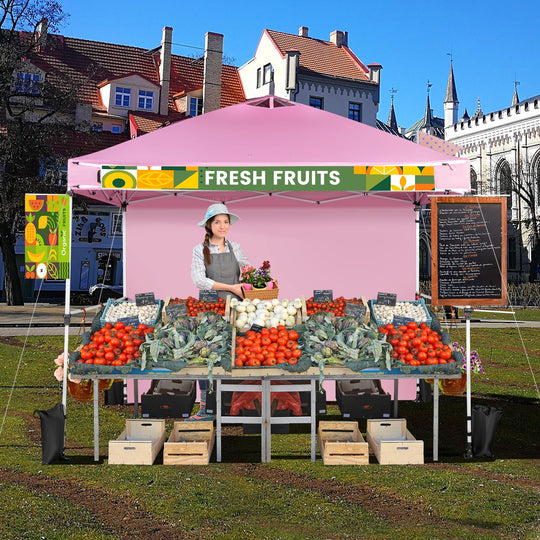 10 x 10 Feet Foldable Commercial Pop-up Canopy with Roller Bag and Banner Strip