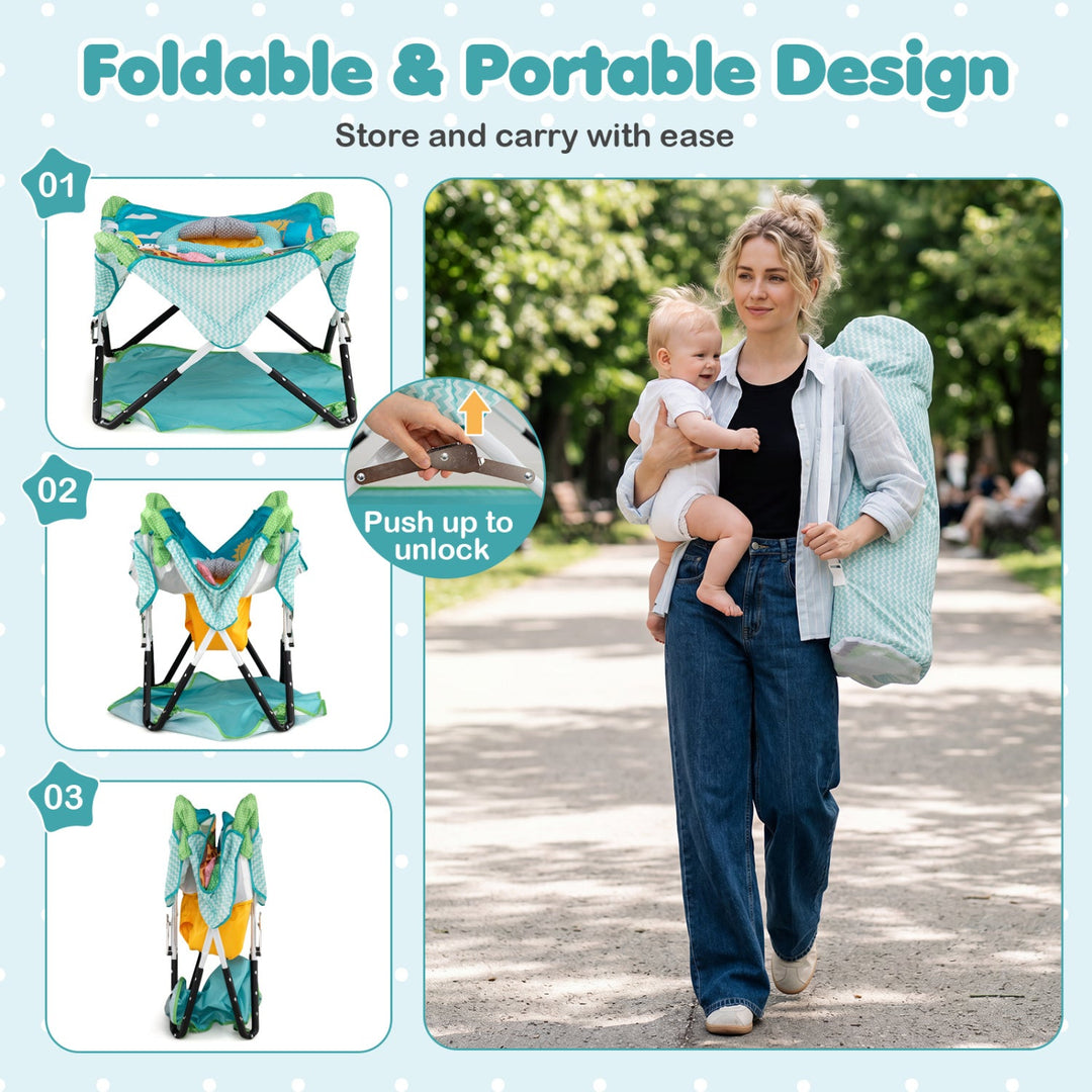 Foldable Baby Jumper with Canopy and Interactive Toys