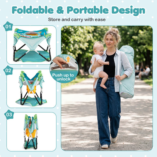 Foldable Baby Jumper with Canopy and Interactive Toys