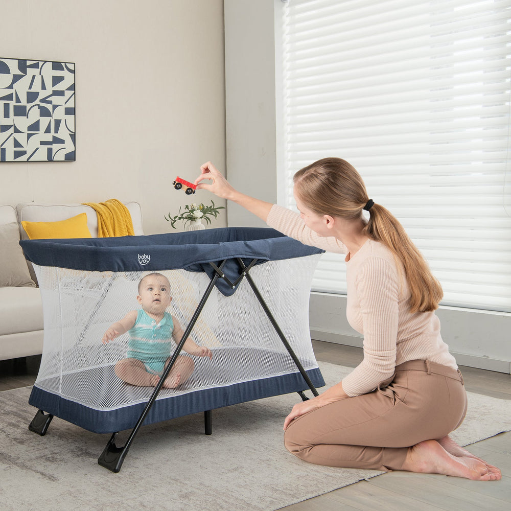 Baby Foldable Playpen with Removable Mattress and Washable Cover
