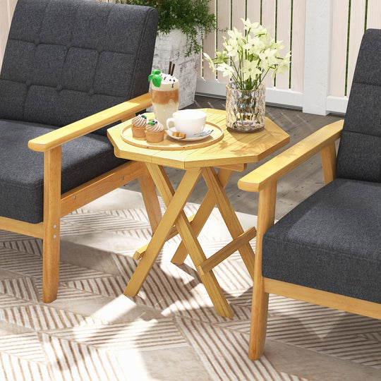 Teak Wood Octagon Coffee Table with X-shaped Legs and Slatted Tabletop