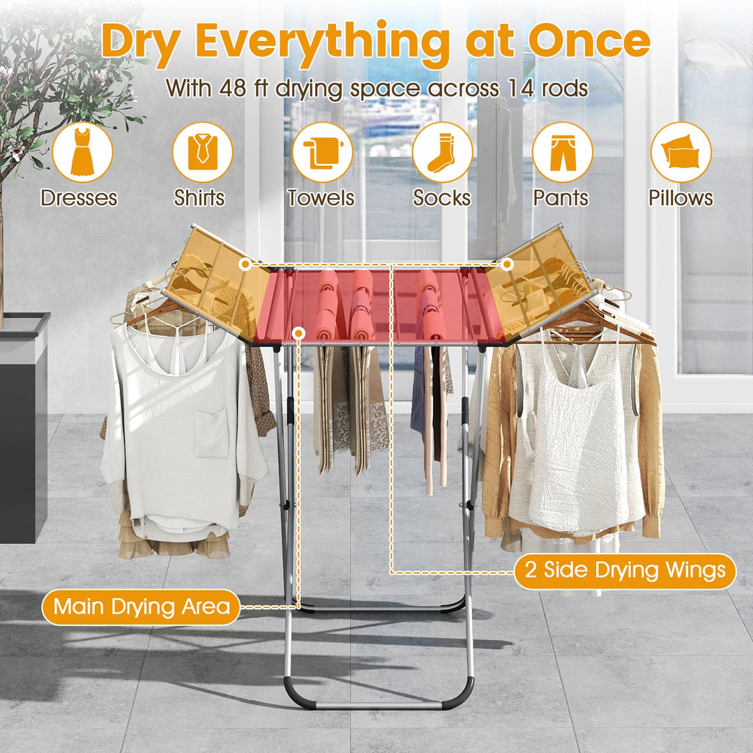 Folding Aluminum Clothes Drying Rack with 2 Side Wings