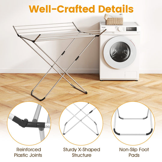 Folding Aluminum Clothes Drying Rack with 2 Side Wings