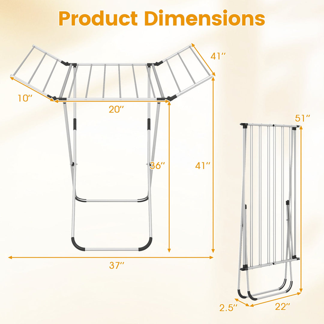 Folding Aluminum Clothes Drying Rack with 2 Side Wings