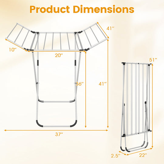 Folding Aluminum Clothes Drying Rack with 2 Side Wings