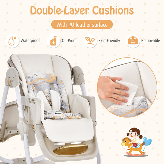 Folding Baby Dining High Chair with Adjustable Height and Recline-Gray