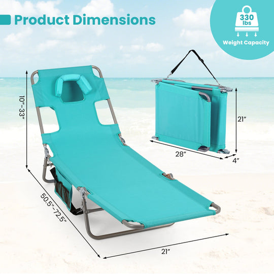 Folding Beach Lounge Chair with Adjustable Backrest for Lawn