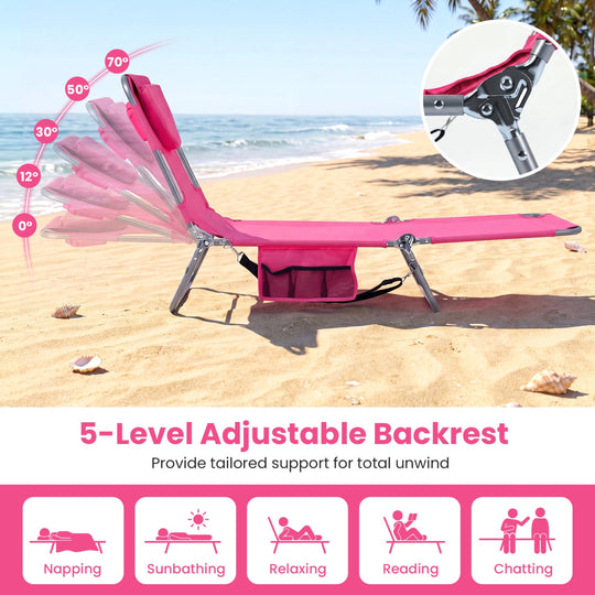 Folding Beach Lounge Chair with Adjustable Backrest for Lawn