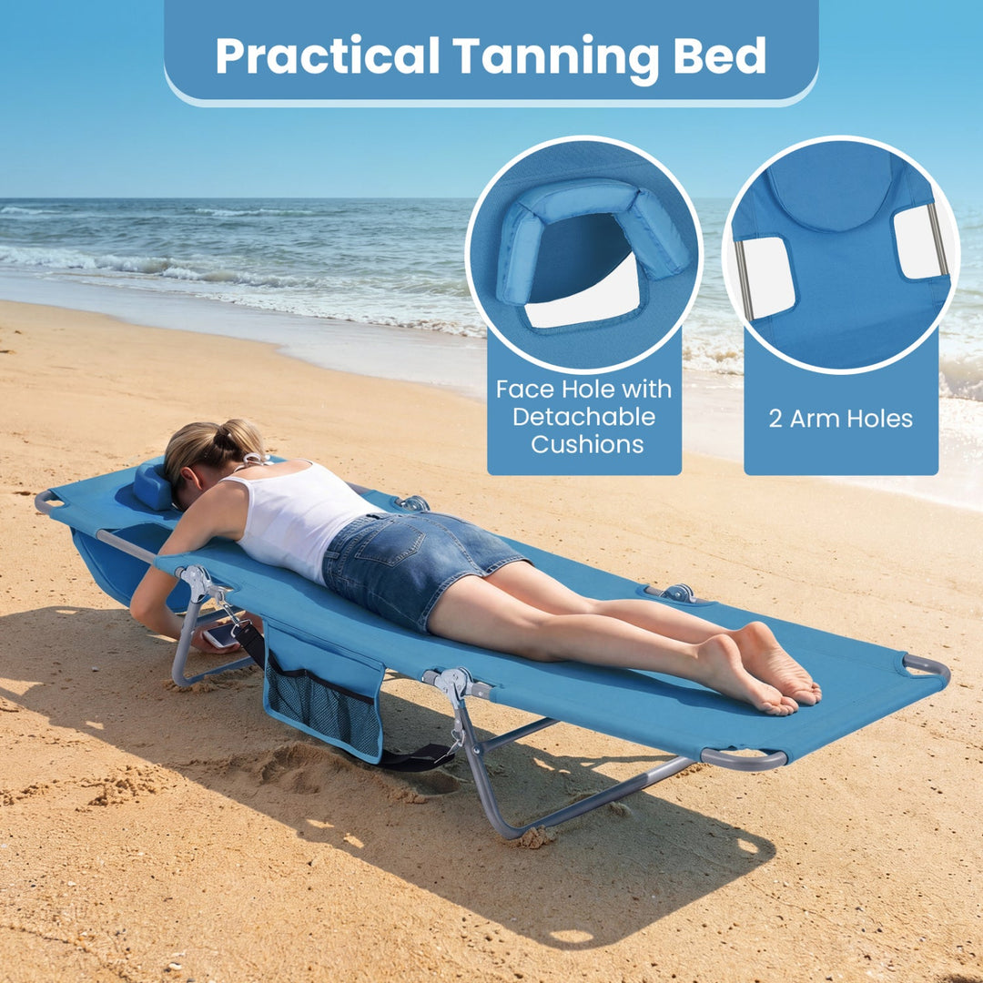Folding Beach Lounge Chair with Adjustable Backrest for Lawn