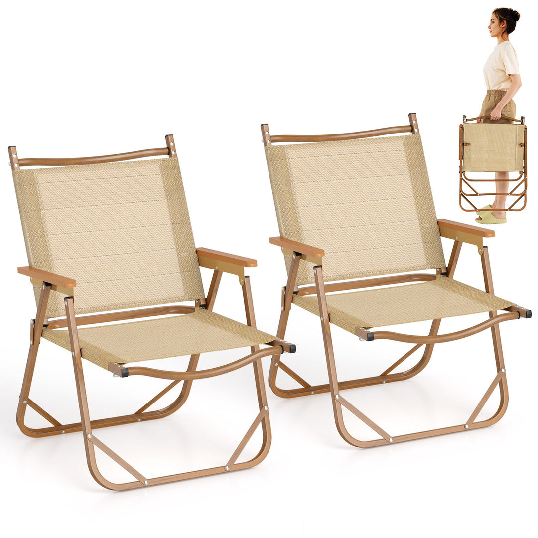 Folding Camp Chairs Set of 2 Lightweight Beach Chairs-Beige