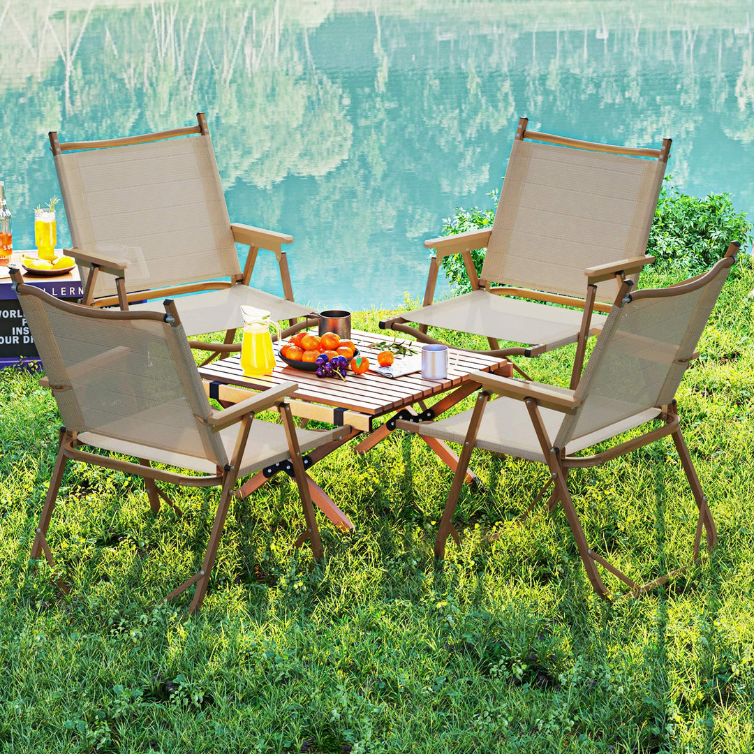 Folding Camp Chairs Set of 2 Lightweight Beach Chairs-Beige