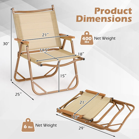 Folding Camp Chairs Set of 2 Lightweight Beach Chairs-Beige