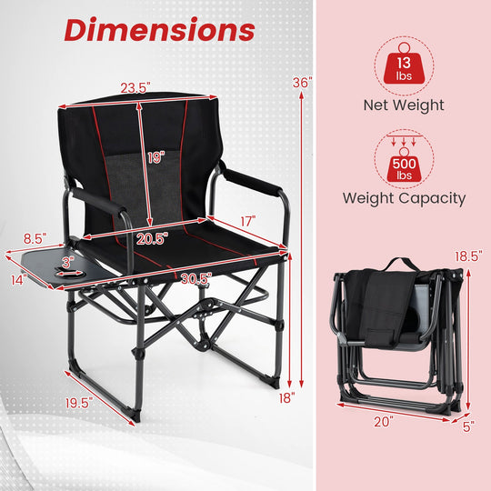 Folding Camping Chair with Side Table and Cup Holder with Carrying Bag