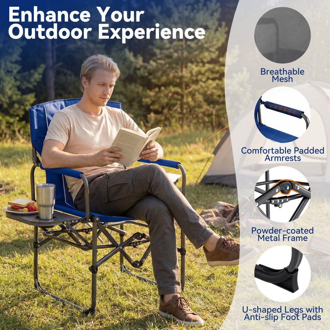 Folding Camping Chair with Side Table and Cup Holder