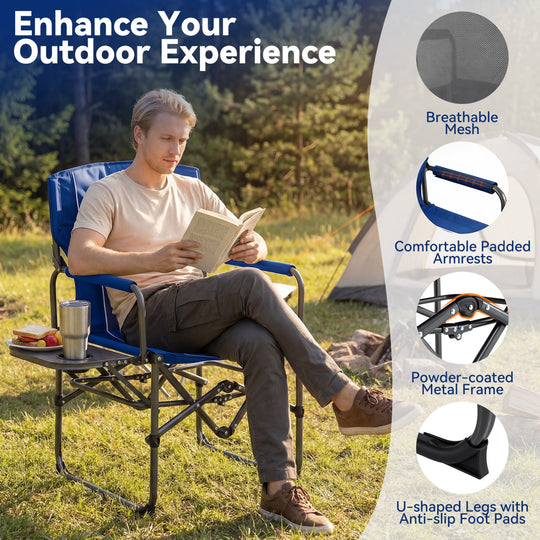 Folding Camping Chair with Side Table and Cup Holder