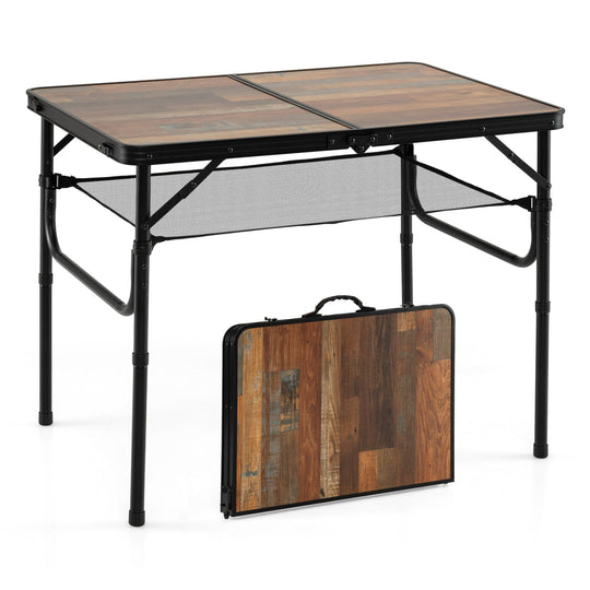 Folding Camping Table with Adjustable Heights Storage Net & Handle