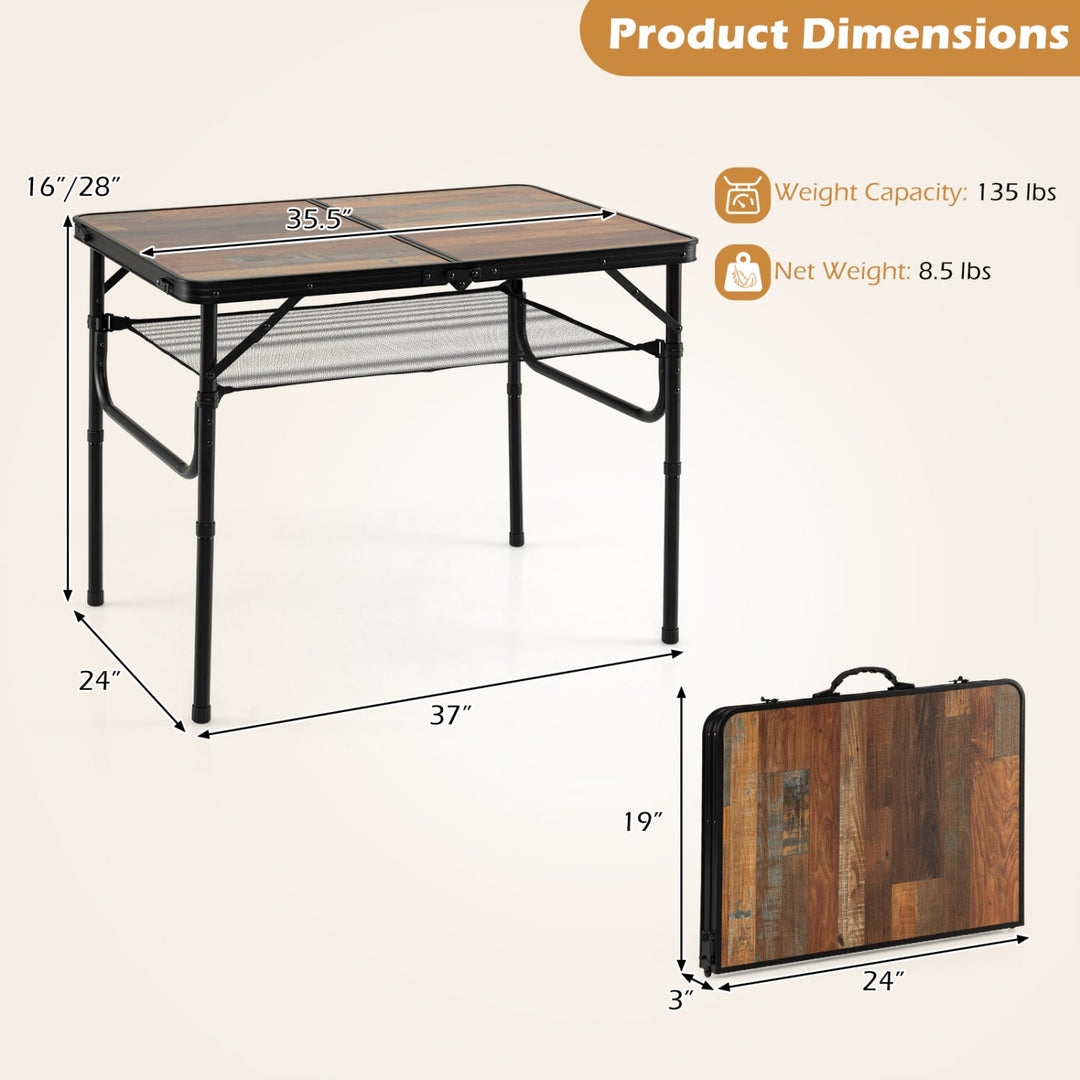 Folding Camping Table with Adjustable Heights Storage Net & Handle