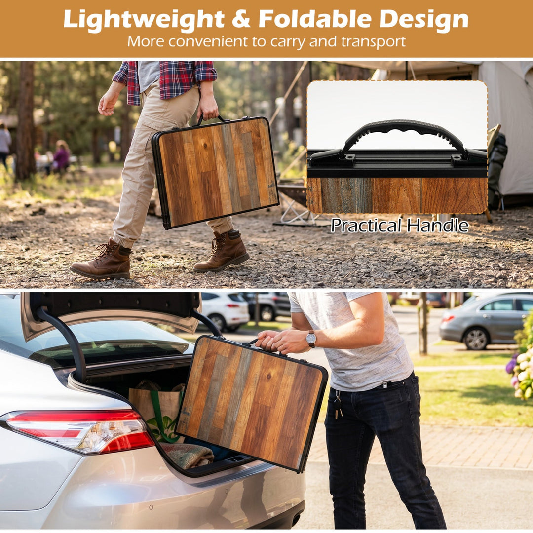 Folding Camping Table with Adjustable Heights Storage Net & Handle