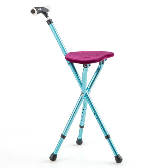 Lightweight Adjustable Folding Cane Seat with Light