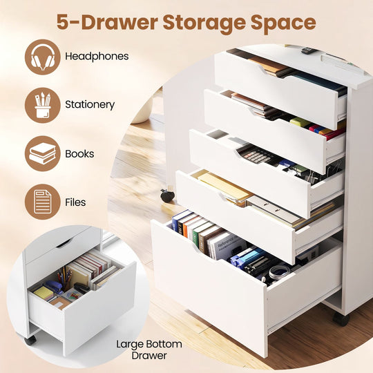 Folding Desk with Storage Drawers and Wheels for Dorms Apartments