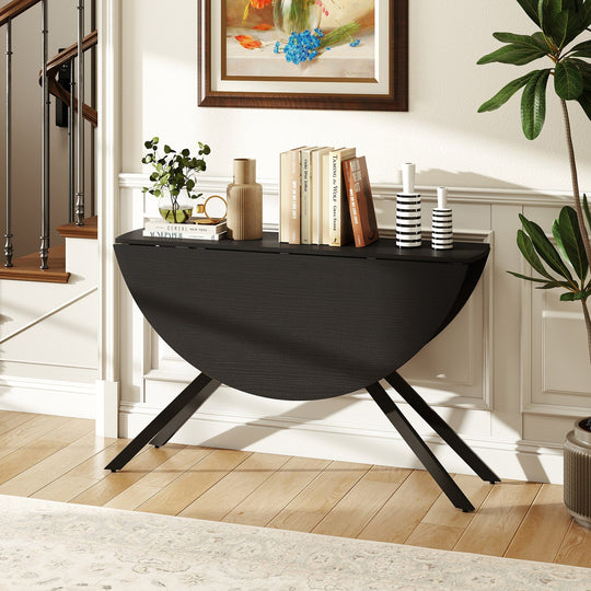 Folding Dining Table 47 Inch Extendable Round Kitchen Table with Drop Leaves