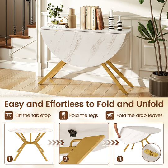 Folding Dining Table 47 Inch Extendable Round Kitchen Table with Drop Leaves