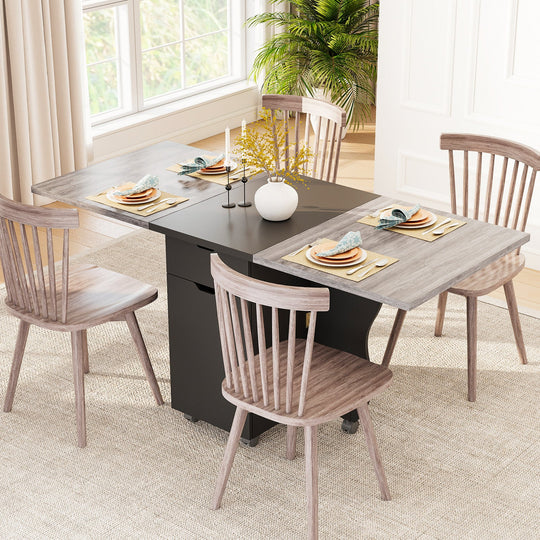 Folding Dining Table 3-in-1 Space-Saving Drop Leaf Kitchen Table with Lockable Wheels