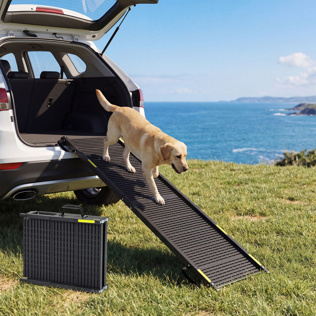Folding Dog Ramp for Car with Plastic Non-Slip Surface for Large Dogs-Black