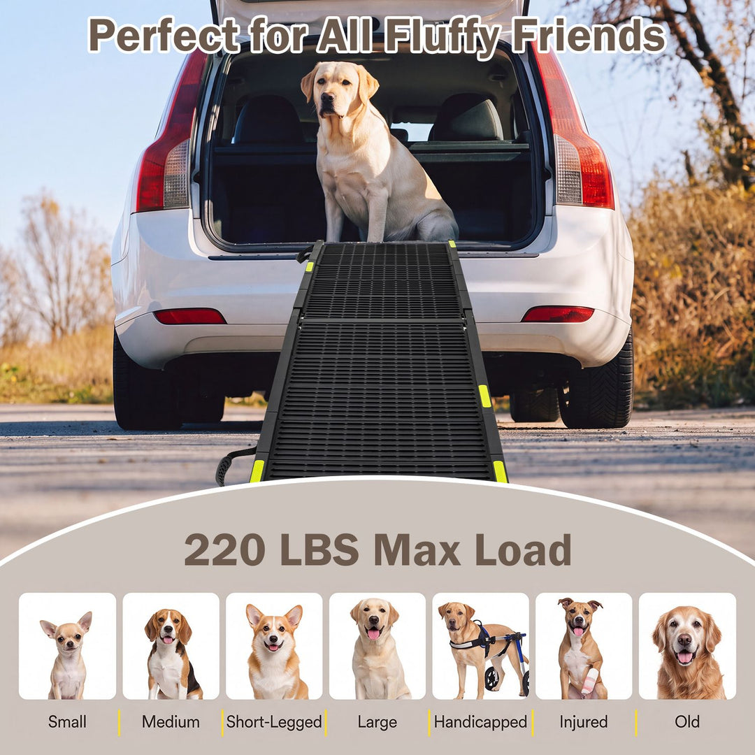 Folding Dog Ramp for Car with Plastic Non-Slip Surface for Large Dogs-Black