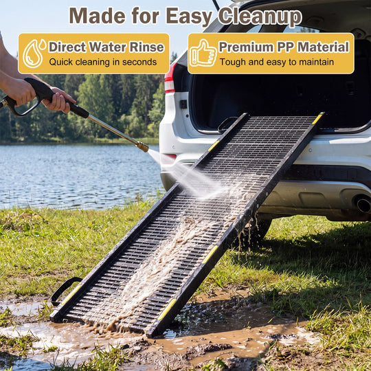 Folding Dog Ramp for Car with Plastic Non-Slip Surface for Large Dogs-Black