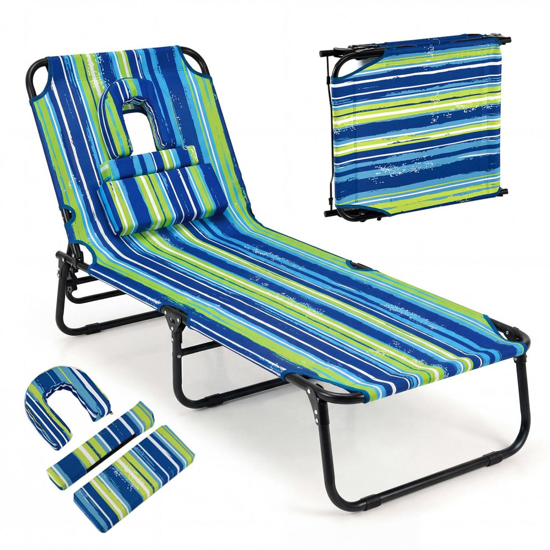 Folding Face Down Tanning Chair with Face Hole 3 Removable Pillows