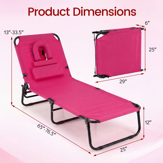 Folding Face Down Tanning Chair with Face Hole 3 Removable Pillows
