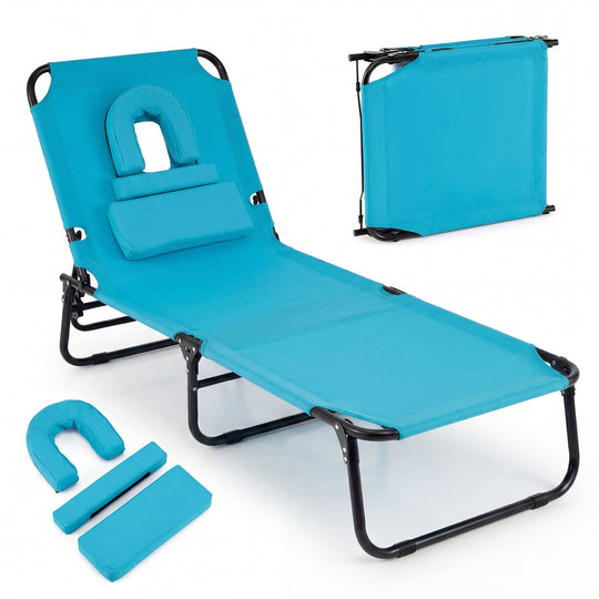 Folding Face Down Tanning Chair with Face Hole 3 Removable Pillows