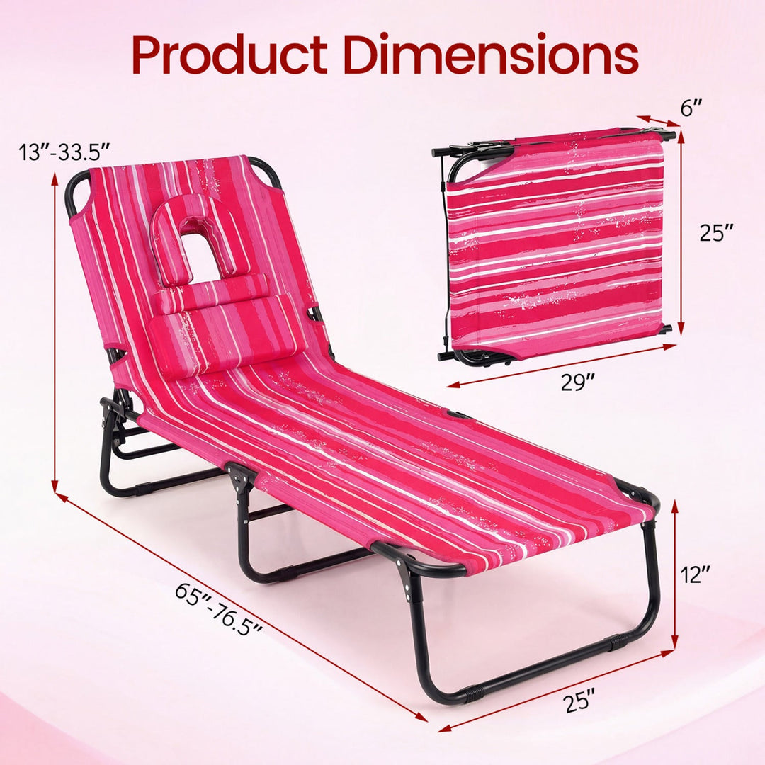 Folding Face Down Tanning Chair with Face Hole 3 Removable Pillows