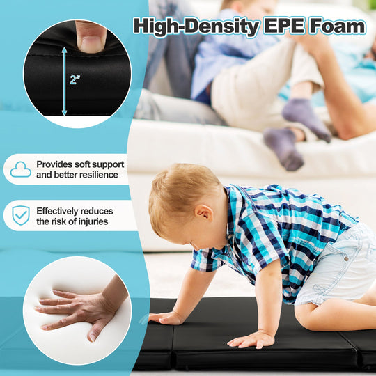 Folding Gymnastics Mat with Carry Handles and Sweatproof Detachable PU Leather Cover