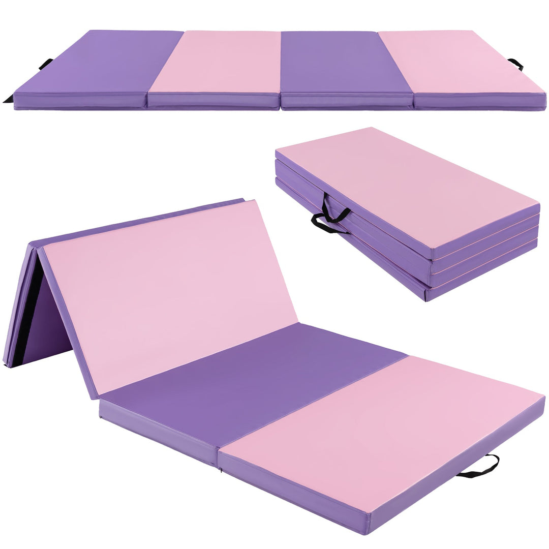 Folding Gymnastics Mat with Carry Handles and Sweatproof Detachable PU Leather Cover