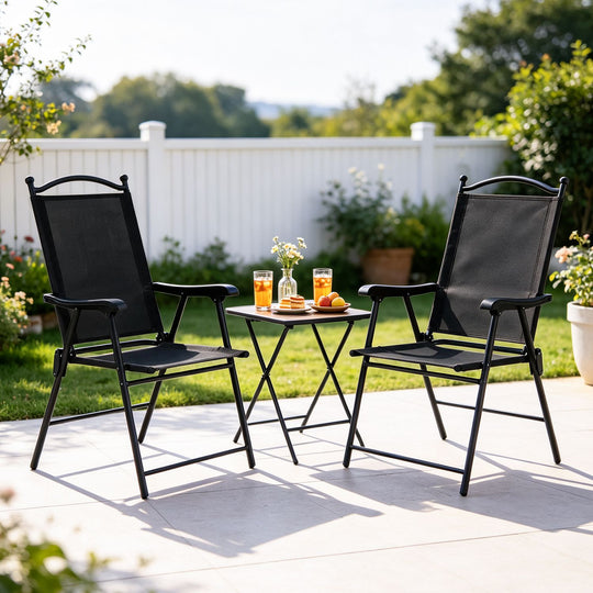 Folding Patio Chairs Set of 4 Outdoor Lawn Deck Seats with Armrests High Back-Black